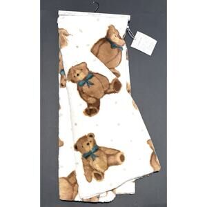 Shabby Chic Faux Fur Teddy Bear Throw Blanket NWT Teal White Brown 50X70”